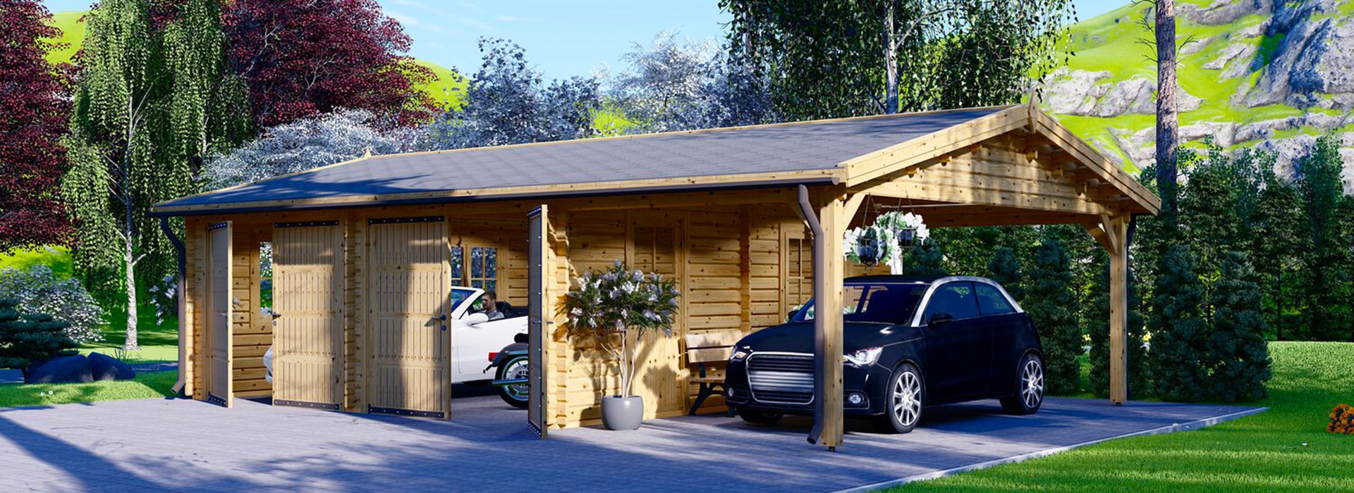 Дървени гаражни и дървени заслони за колата